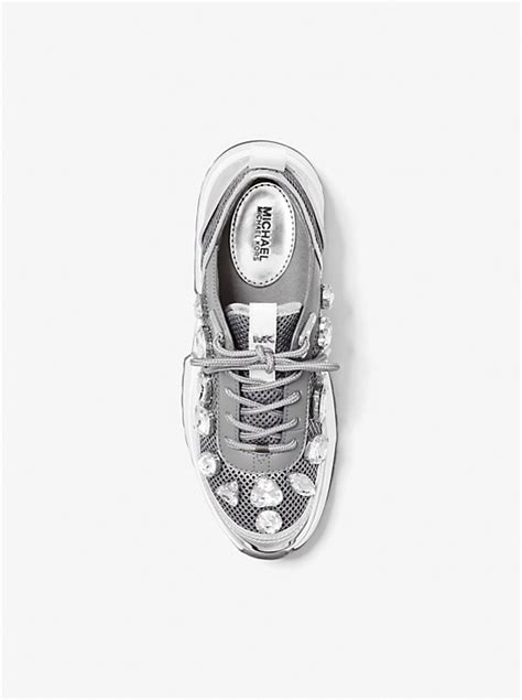 michael kors chaplin sneakers|Chaplin Jewel Embellished Metallic Mesh and Leather Trainer.